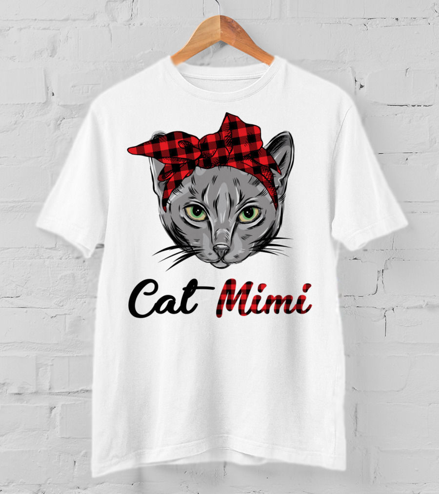 Grandma Pet Outfit Cat Mimi Buffalo Plaid Headband T-Shirt