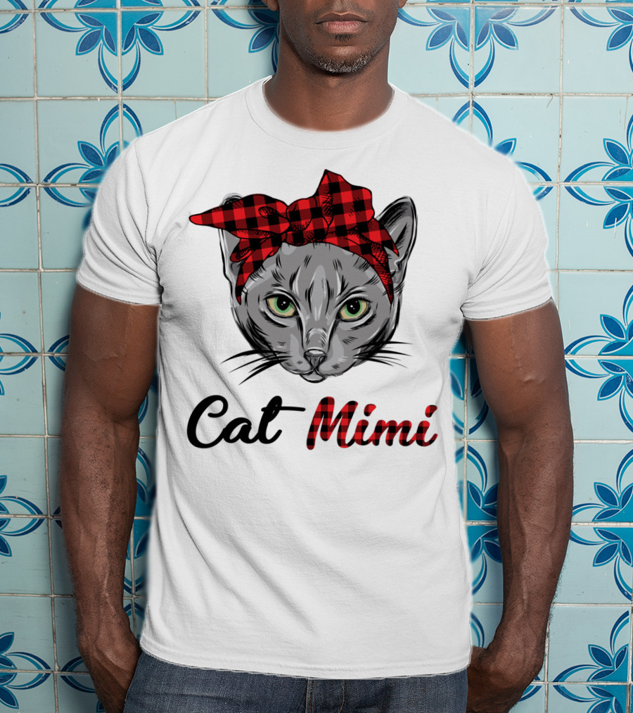 Grandma Pet Outfit Cat Mimi Buffalo Plaid Headband T-Shirt