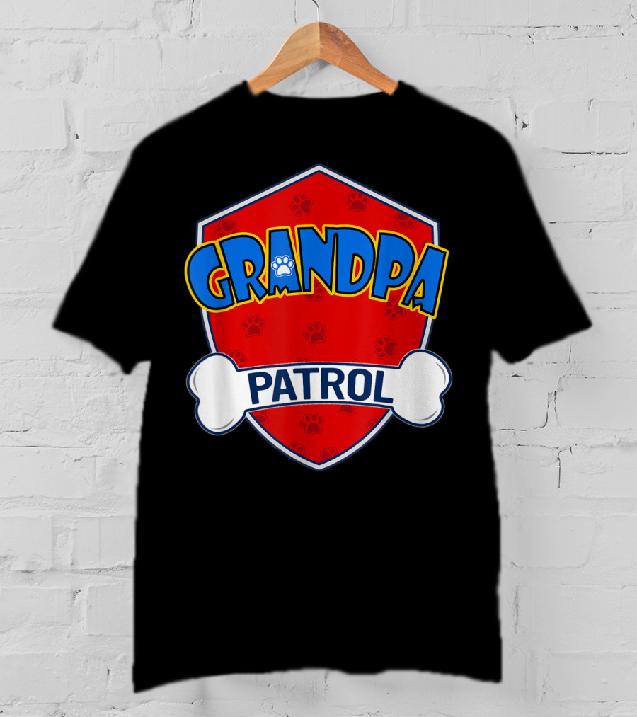 Grandpa Patrol Shield With Pawprint Bone T-Shirt