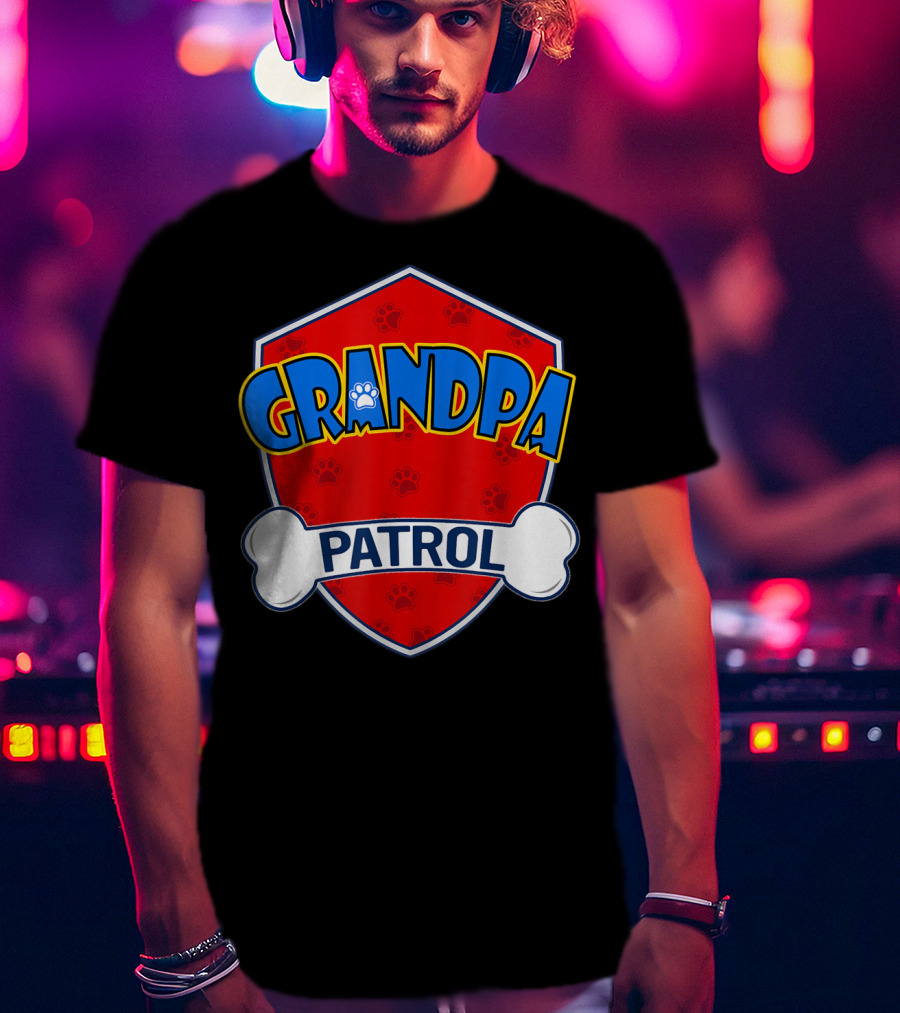 Grandpa Patrol Shield With Pawprint Bone T-Shirt