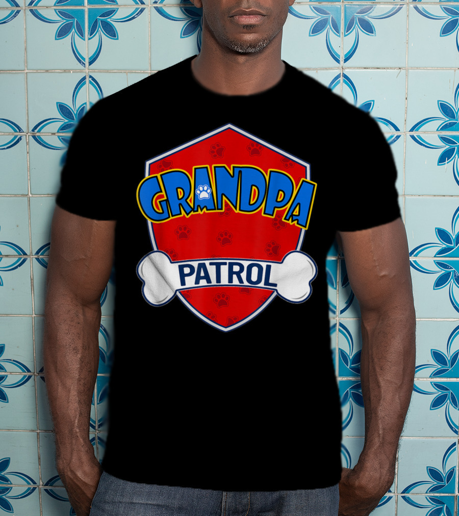Grandpa Patrol Shield With Pawprint Bone T-Shirt