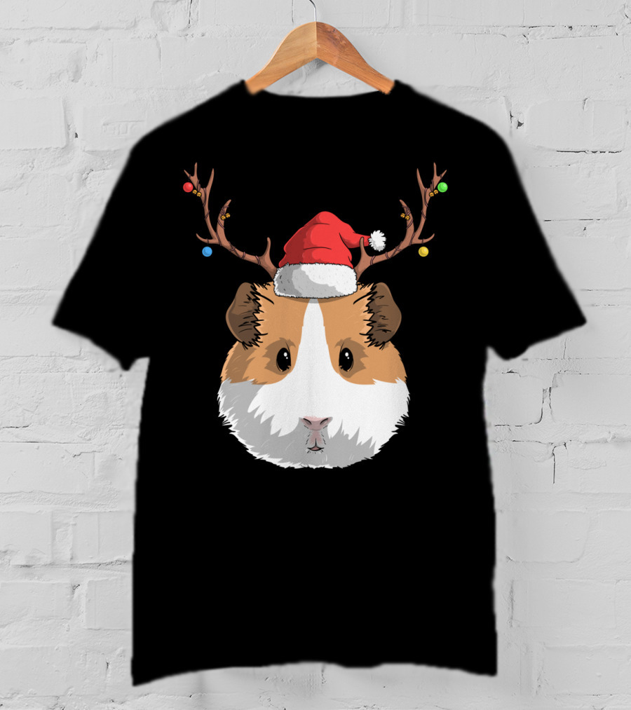 Santa Claus Hat Guinea Pig Reindeer Christmas Holiday T-Shirt