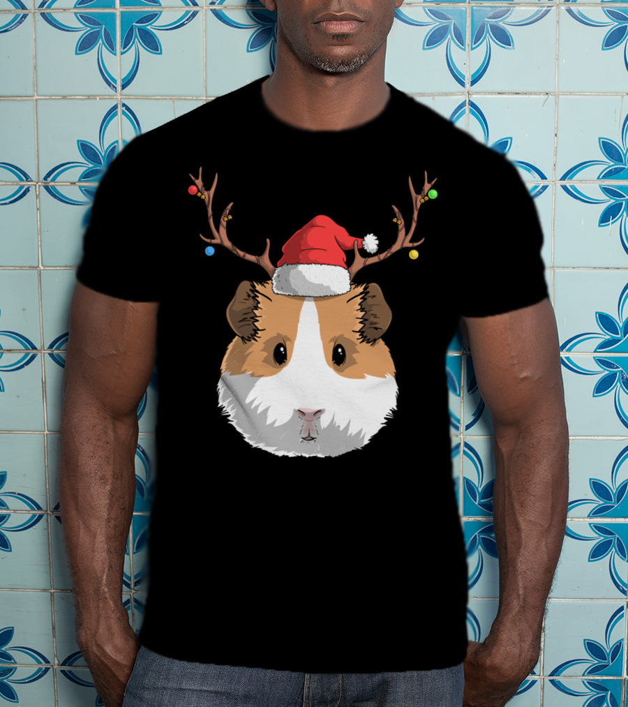 Santa Claus Hat Guinea Pig Reindeer Christmas Holiday T-Shirt