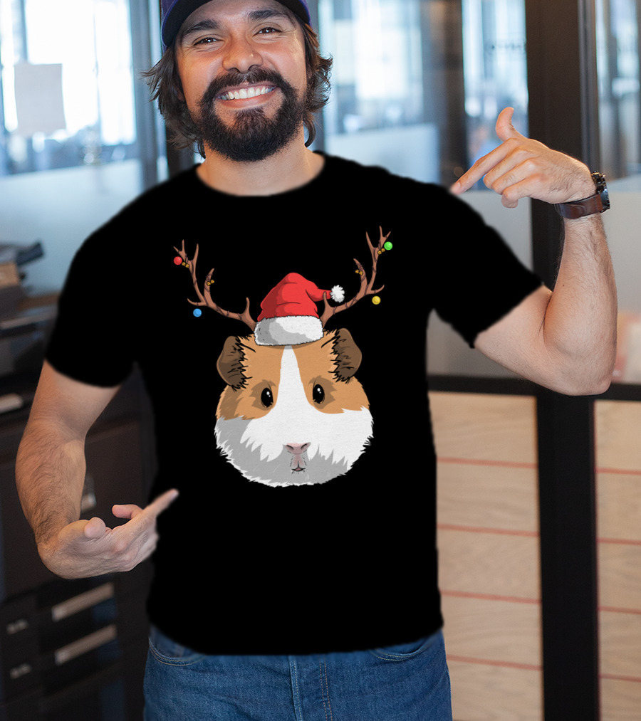 Santa Claus Hat Guinea Pig Reindeer Christmas Holiday T-Shirt
