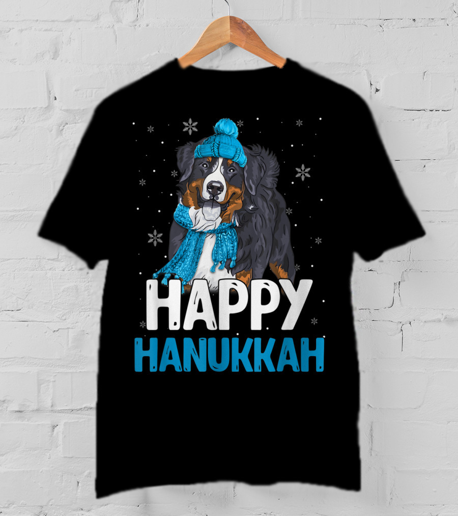 Happy Hanukkah Bernese Mountain Dog Winter Scarf And Hat T-Shirt