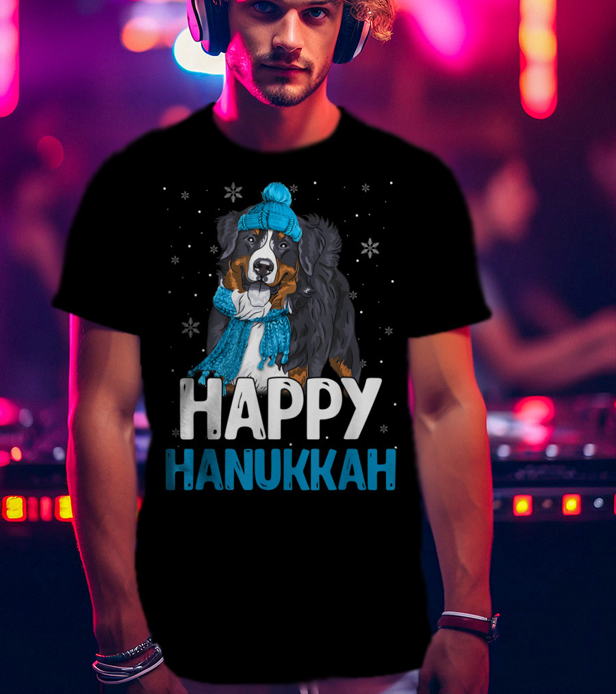 Happy Hanukkah Bernese Mountain Dog Winter Scarf And Hat T-Shirt