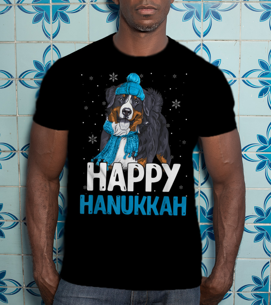 Happy Hanukkah Bernese Mountain Dog Winter Scarf And Hat T-Shirt