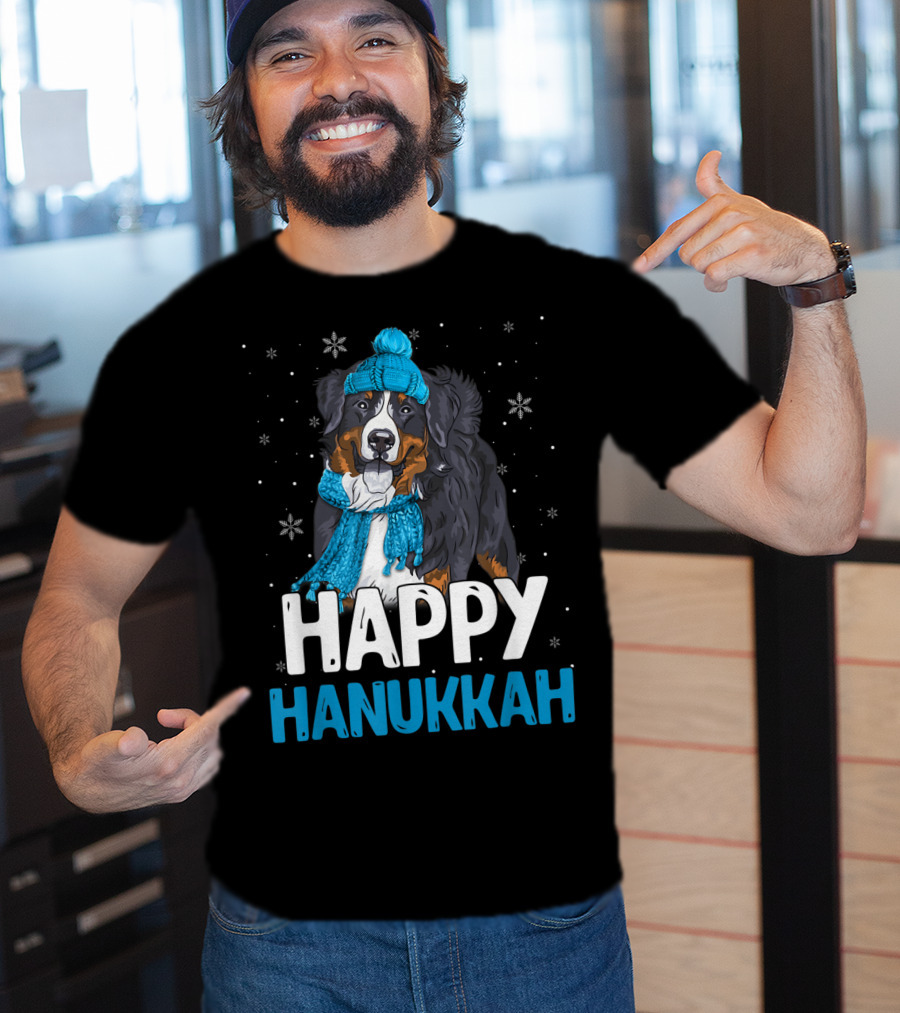 Happy Hanukkah Bernese Mountain Dog Winter Scarf And Hat T-Shirt
