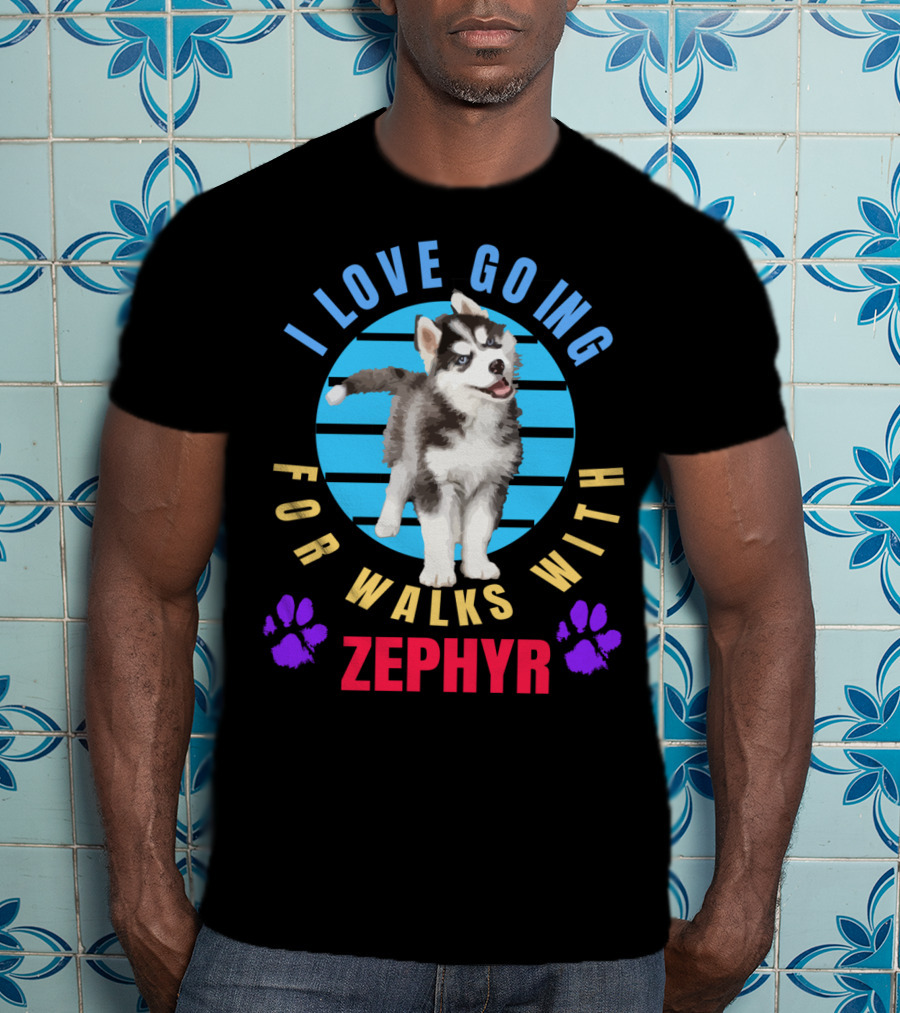 I Love Going For Walks With Zephyr Pomsky Paws T-Shirt