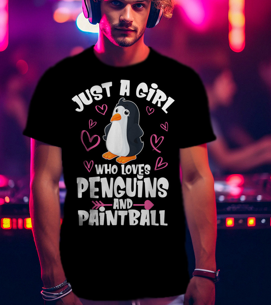 Just A Girl Who Loves Penguins And Paintball Hearts Arrow T-Shirt