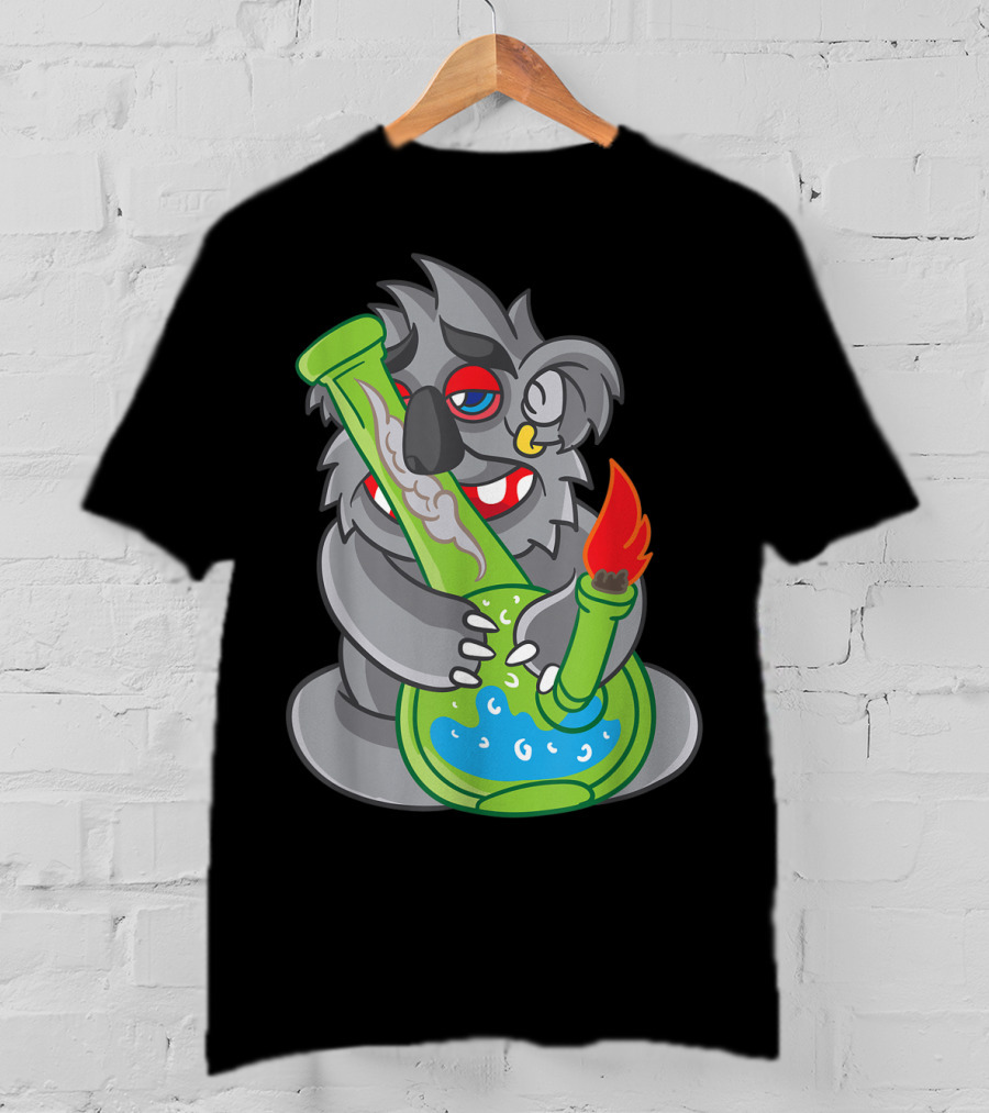 Koala Smoking Weed Cannabis Stoner Marihuana Bong Cartoon T-Shirt