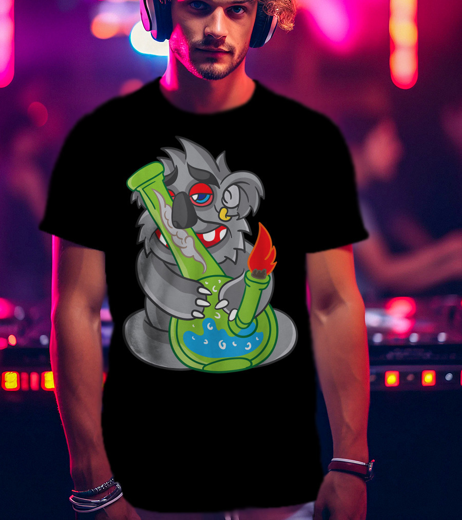 Koala Smoking Weed Cannabis Stoner Marihuana Bong Cartoon T-Shirt