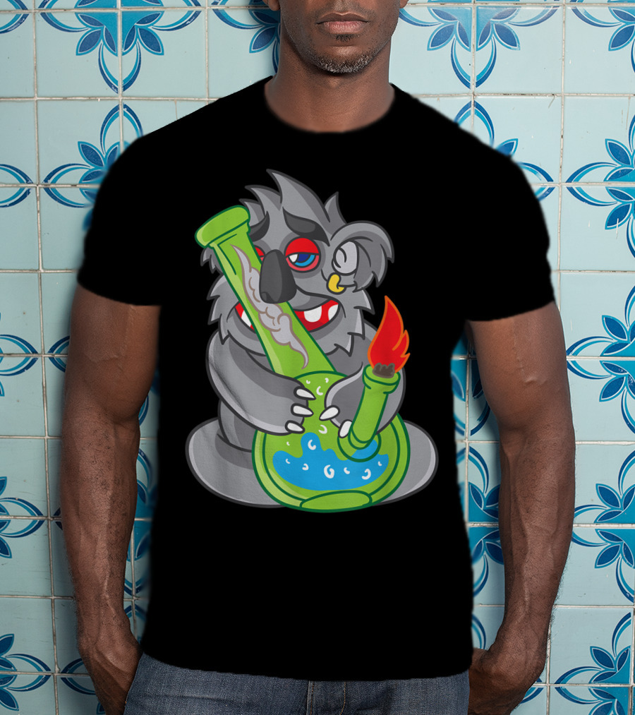 Koala Smoking Weed Cannabis Stoner Marihuana Bong Cartoon T-Shirt