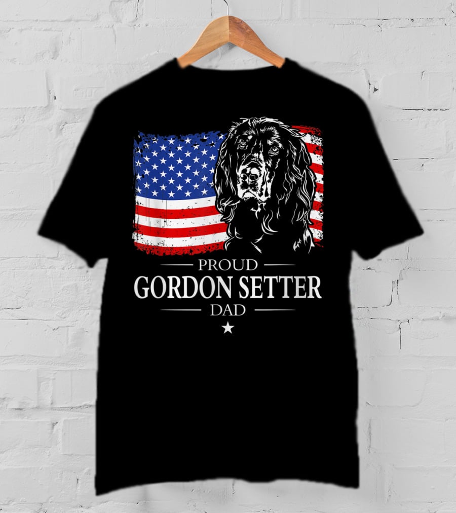 Proud Gordon Setter Dad With American Flag T-Shirt
