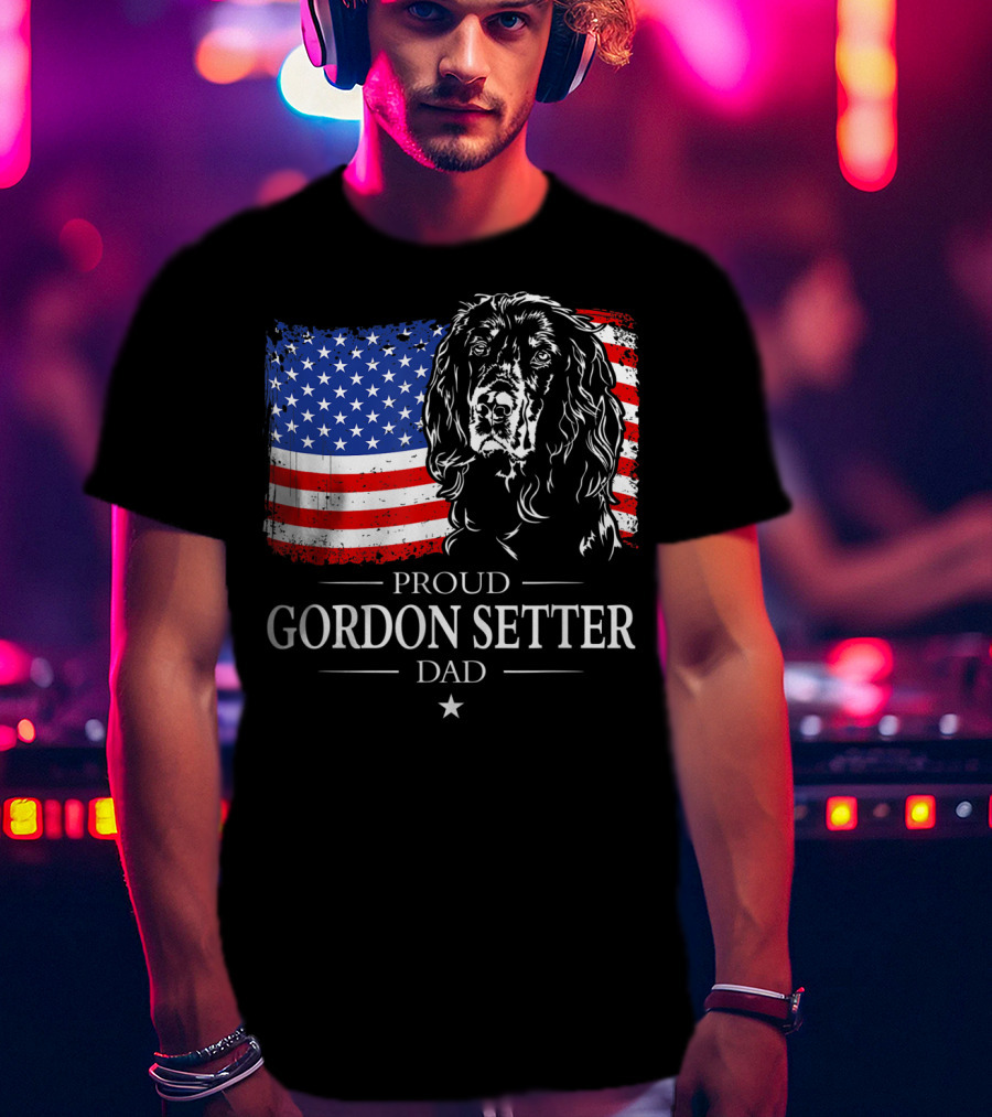 Proud Gordon Setter Dad With American Flag T-Shirt