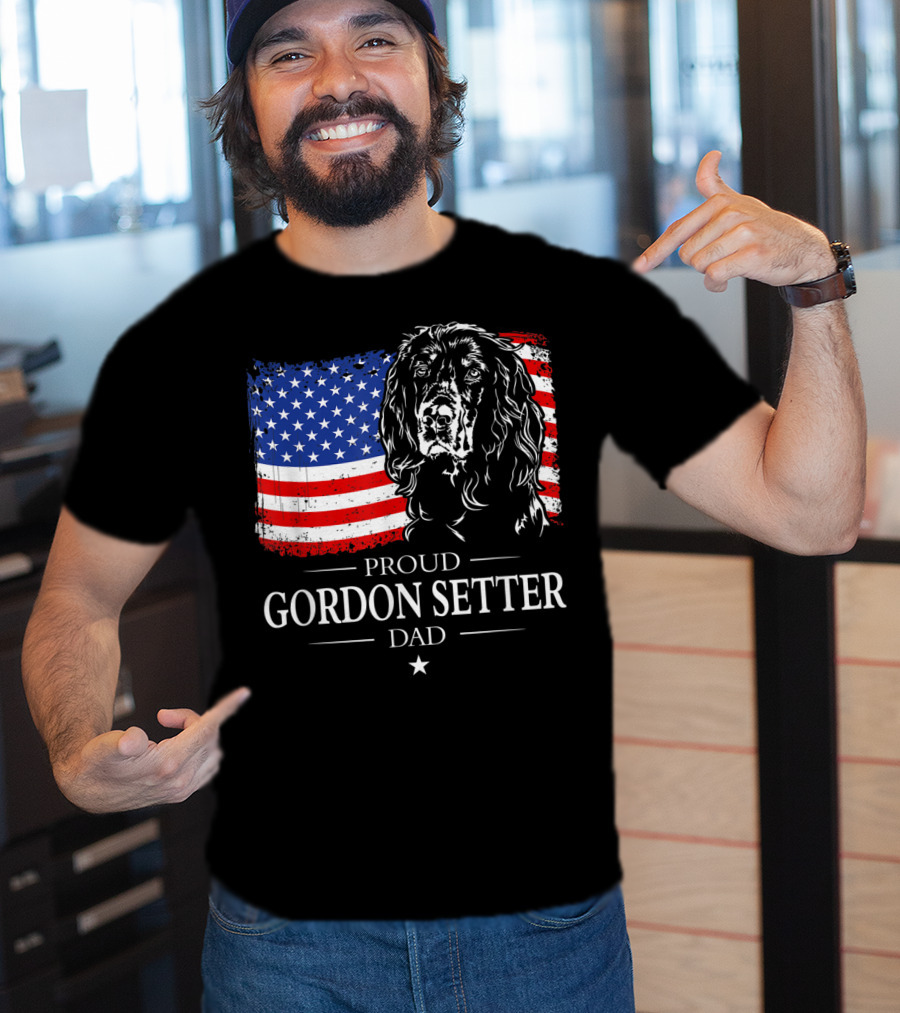 Proud Gordon Setter Dad With American Flag T-Shirt