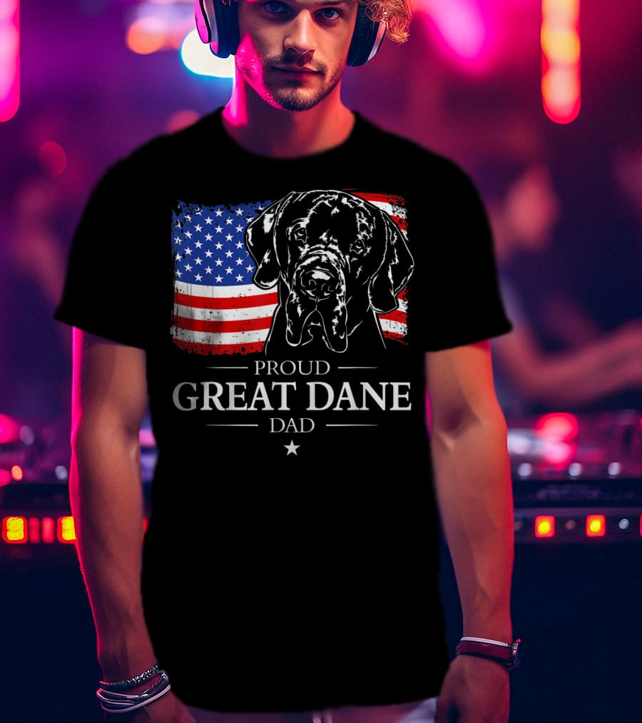 Proud Great Dane Dad With American Flag T-Shirt