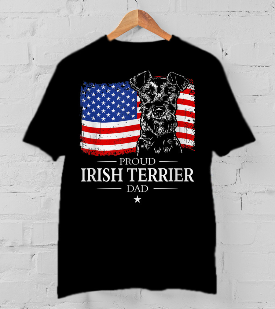 Proud Irish Terrier Dad With American Flag Background T-Shirt