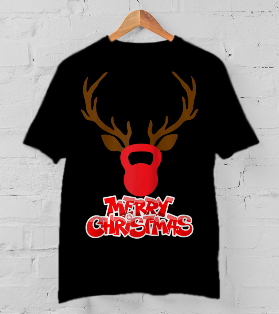 Merry Christmas Antlers Kettlebell T-Shirt