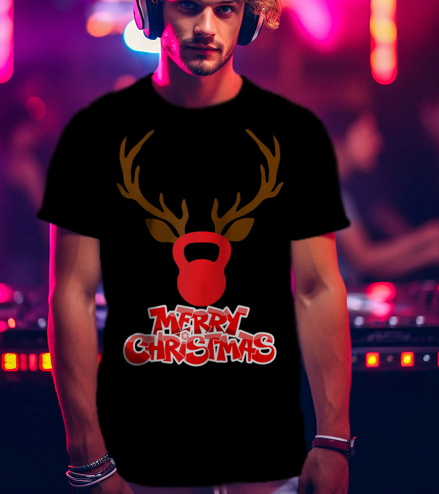 Merry Christmas Antlers Kettlebell T-Shirt