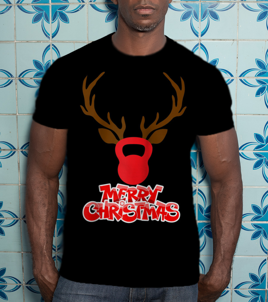 Merry Christmas Antlers Kettlebell T-Shirt