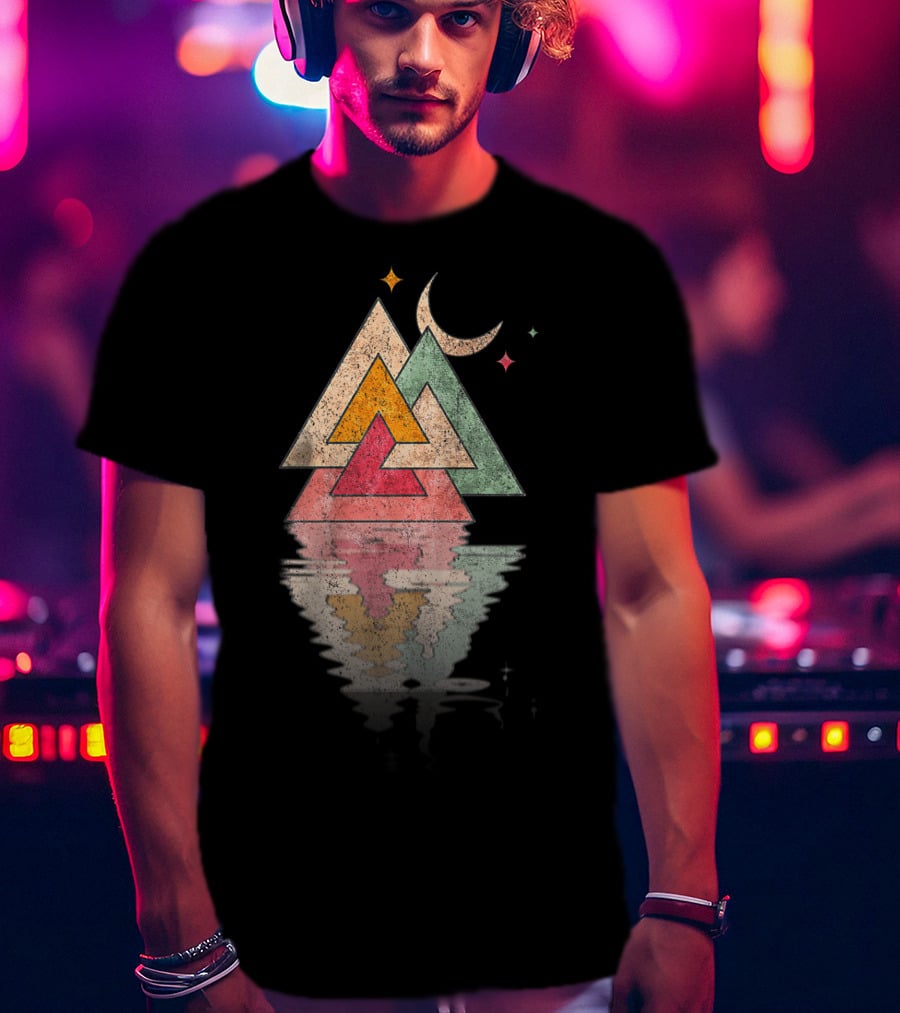 Minimal Mountains Valknut Geometry Moon Reflection T-Shirt