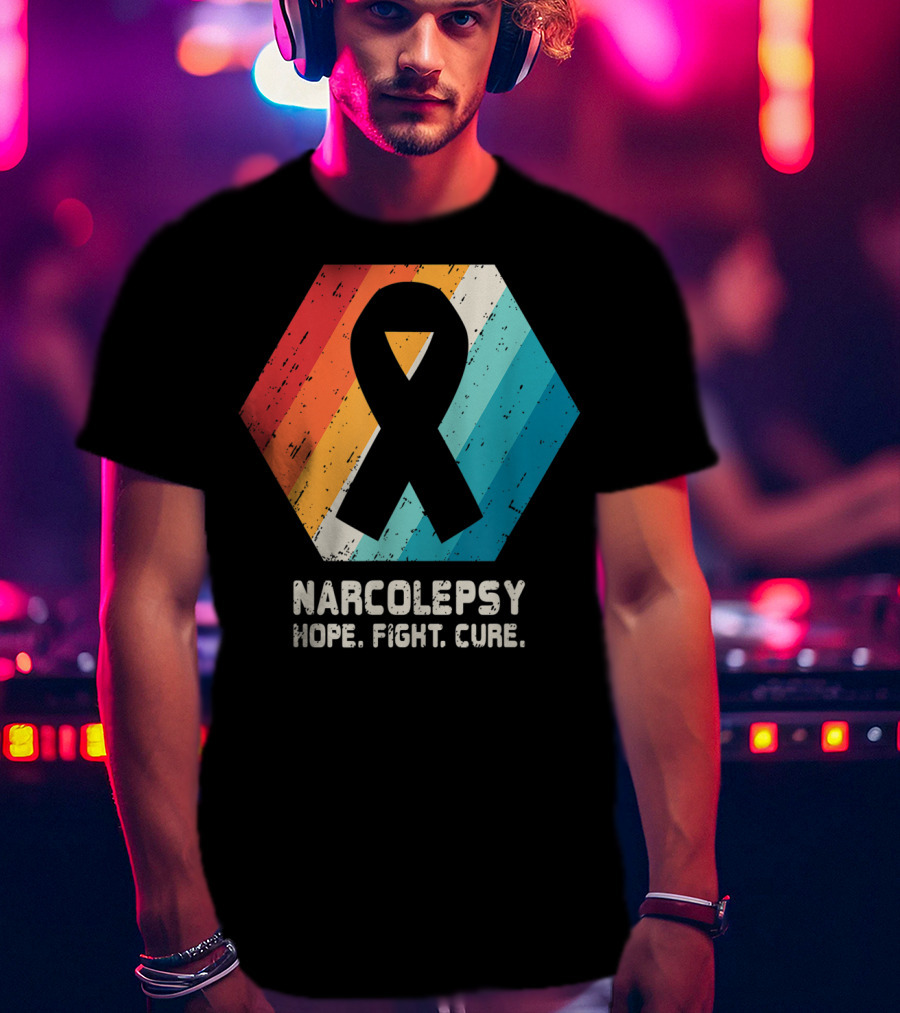 Narcolepsy Hope Fight Cure Ribbon Retro Awareness T-Shirt
