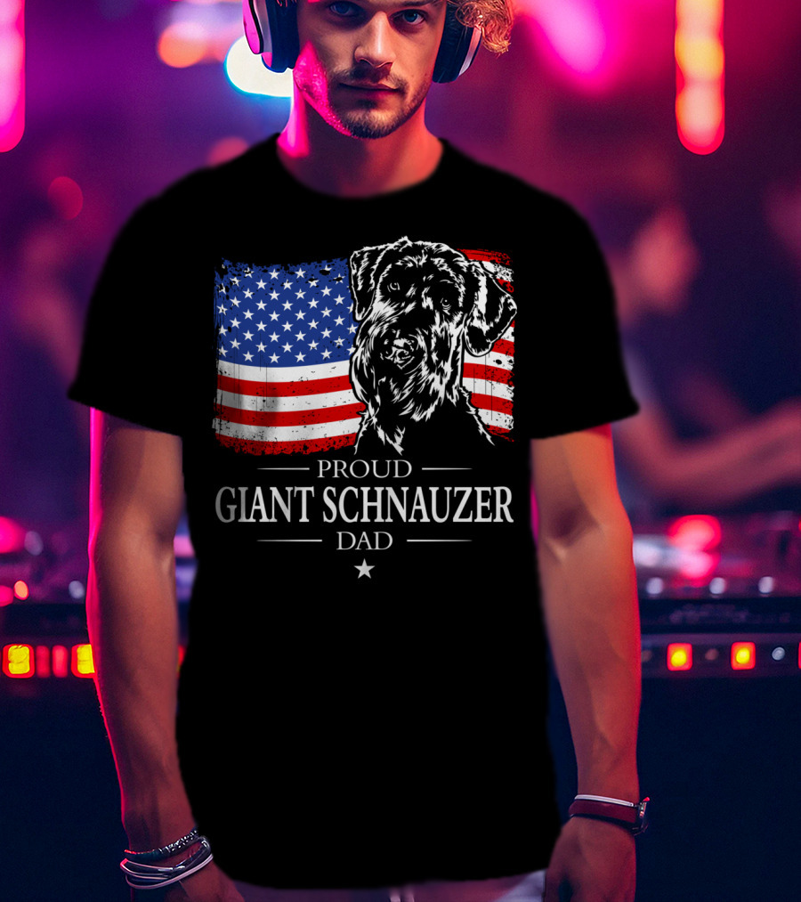 Proud Giant Schnauzer Dad American Flag T-Shirt