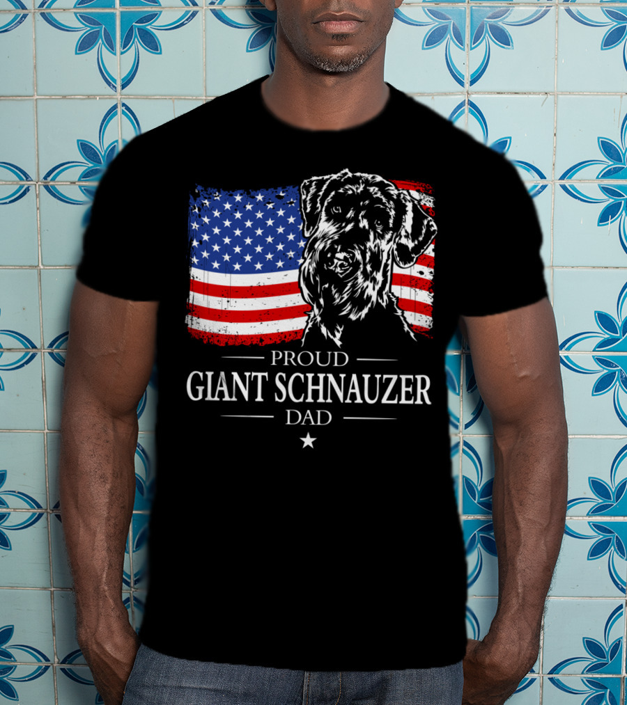 Proud Giant Schnauzer Dad American Flag T-Shirt
