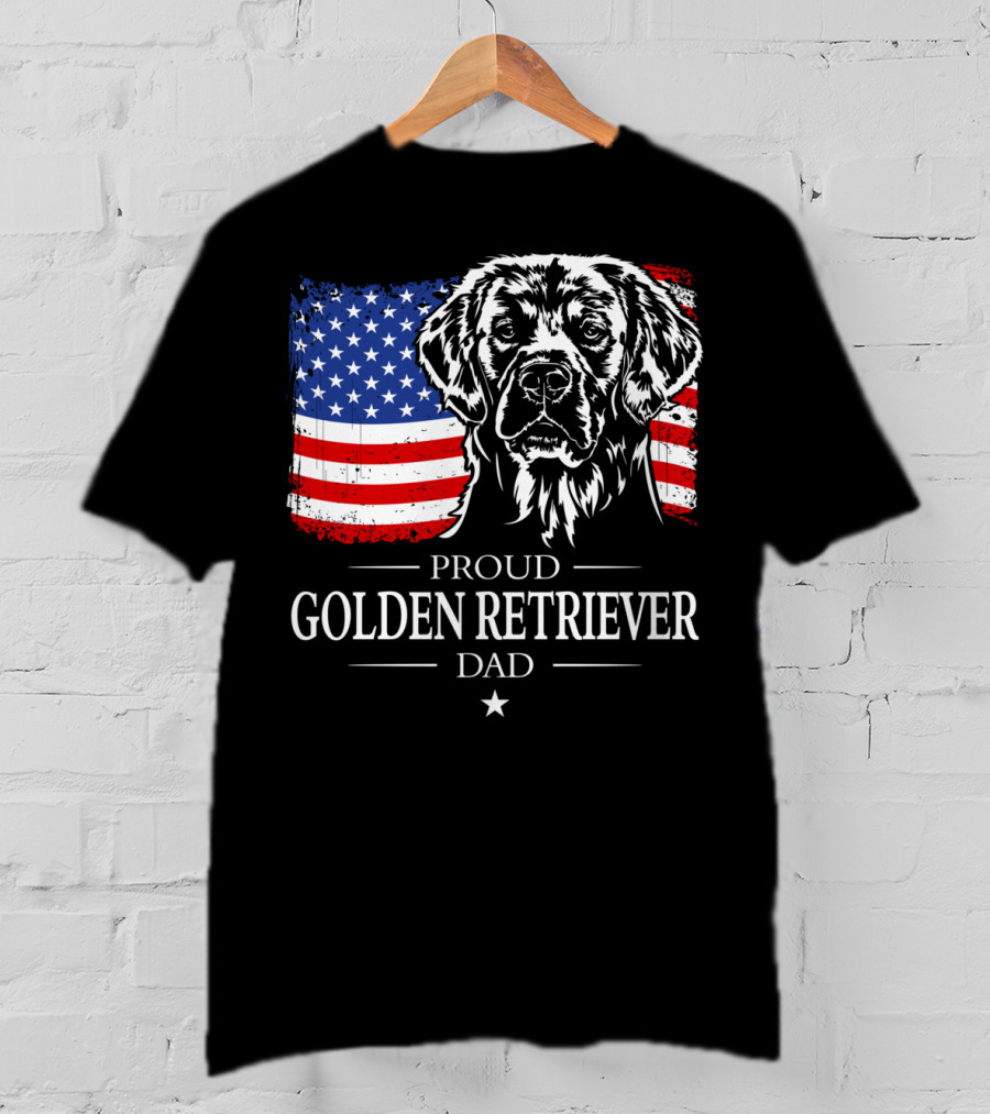 Proud Golden Retriever Dad American Flag Patriotic Canine T-Shirt