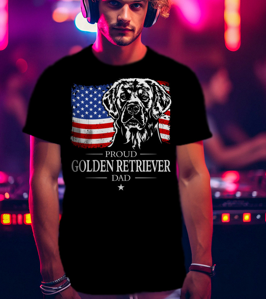 Proud Golden Retriever Dad American Flag Patriotic Canine T-Shirt