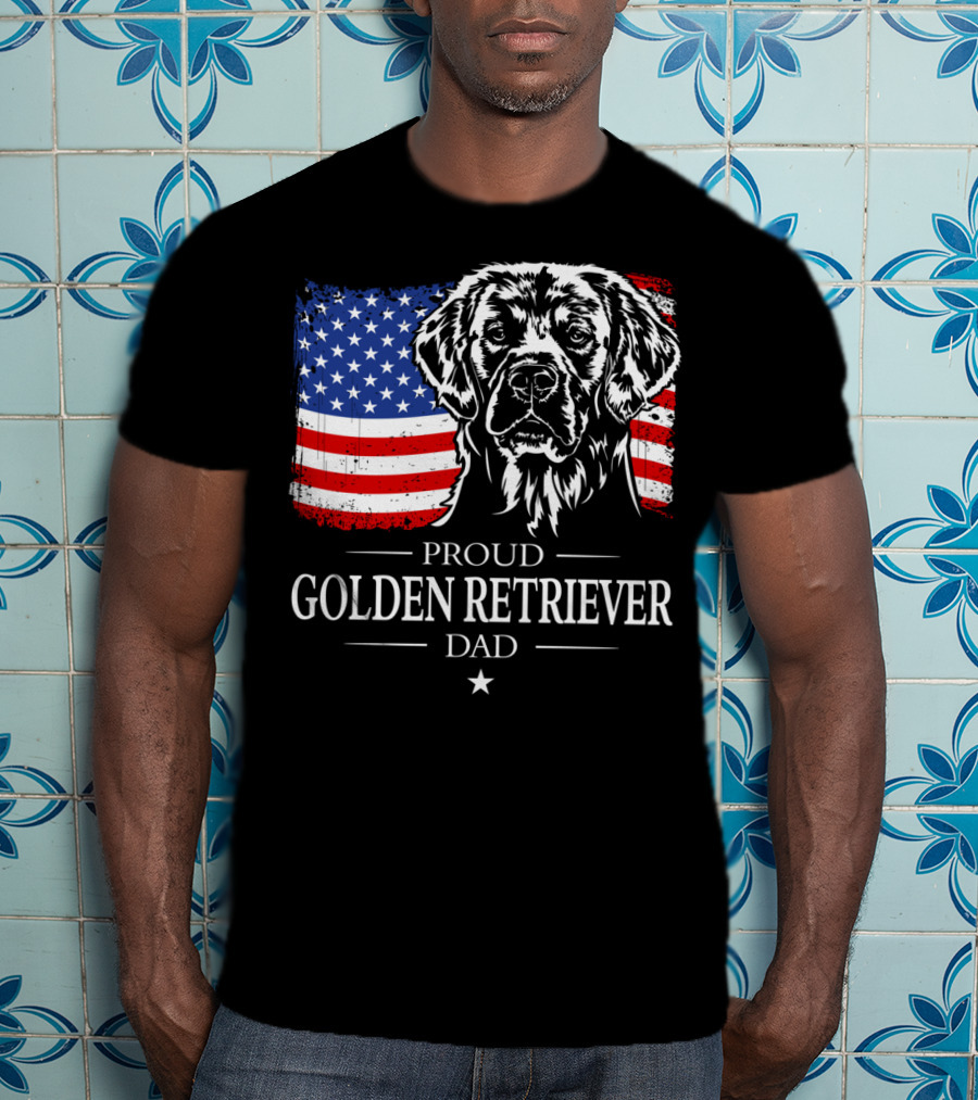 Proud Golden Retriever Dad American Flag Patriotic Canine T-Shirt