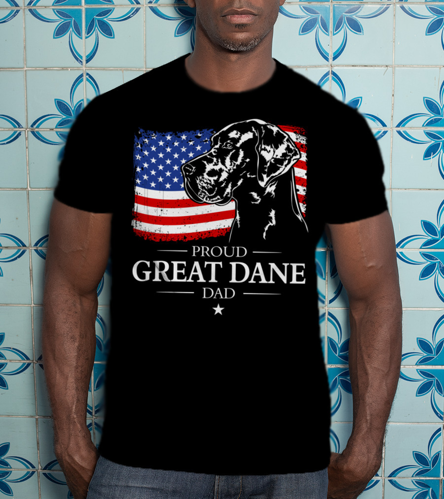 Proud Great Dane Dad American Flag Patriotic T-Shirt