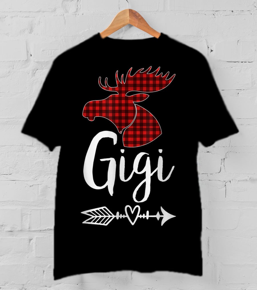 Gigi Red Plaid Moose Arrow Heart T-Shirt