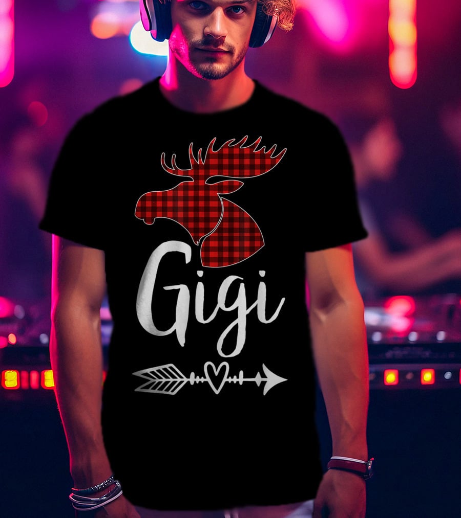Gigi Red Plaid Moose Arrow Heart T-Shirt