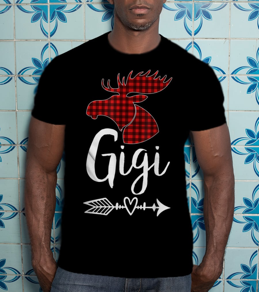 Gigi Red Plaid Moose Arrow Heart T-Shirt