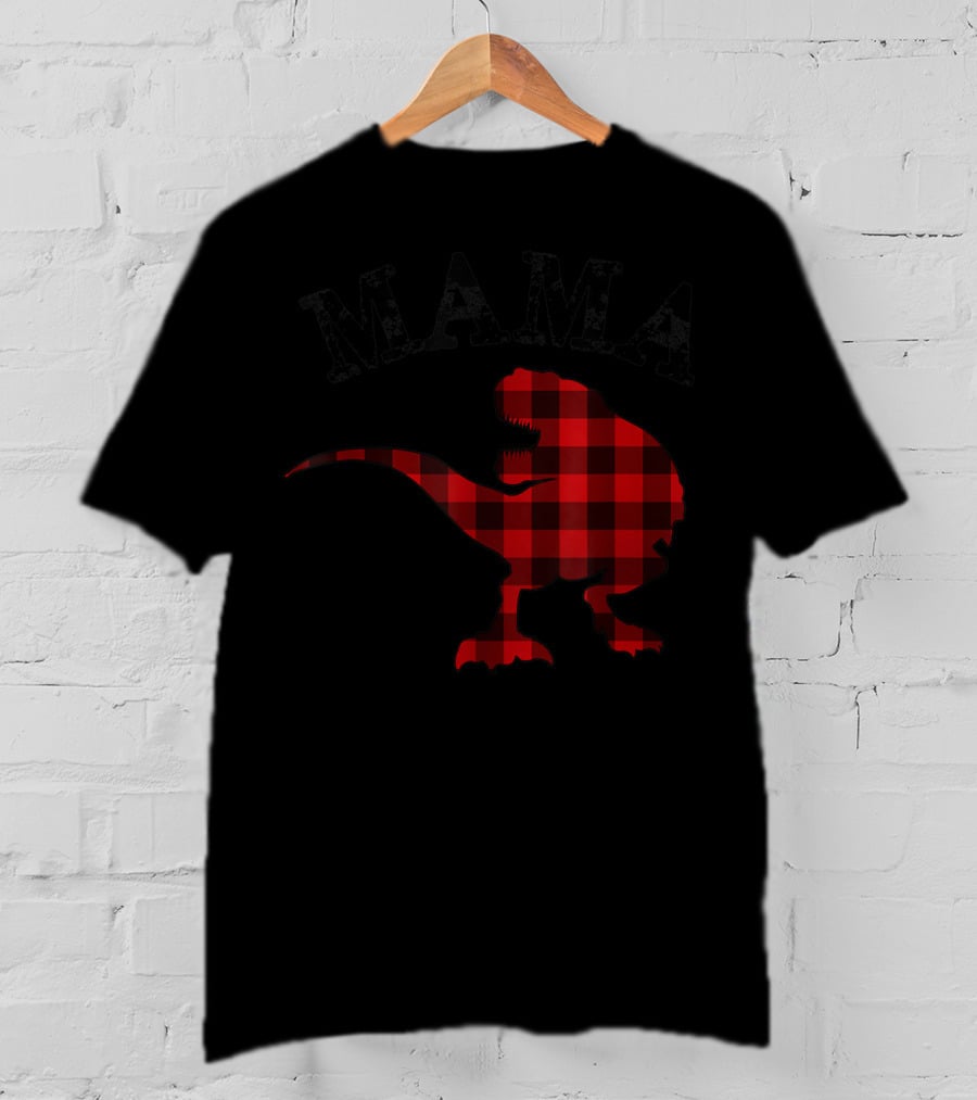 Mama Red Plaid Dinosaur T-Shirt