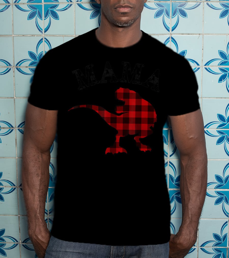 Mama Red Plaid Dinosaur T-Shirt