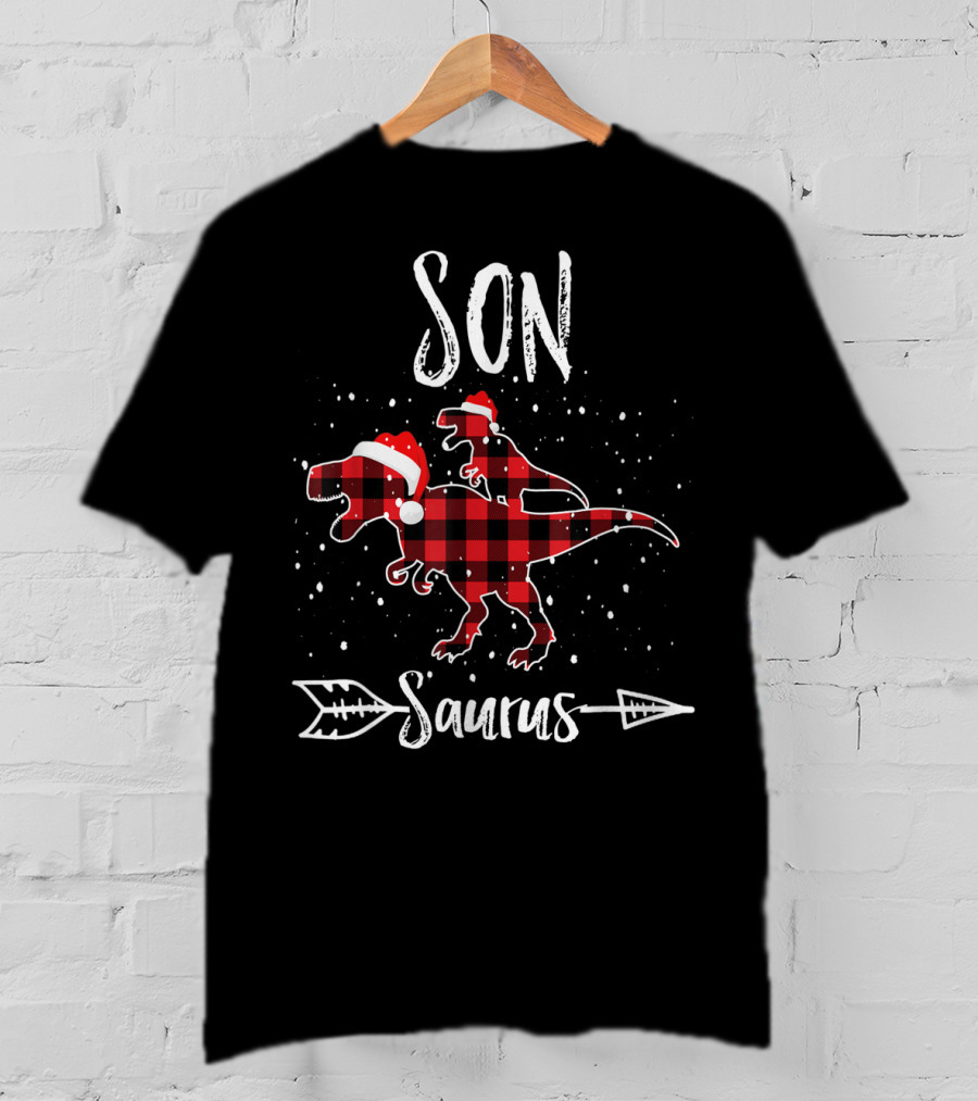 Son Saurus Red Plaid Santa Dinosaur T-Shirt