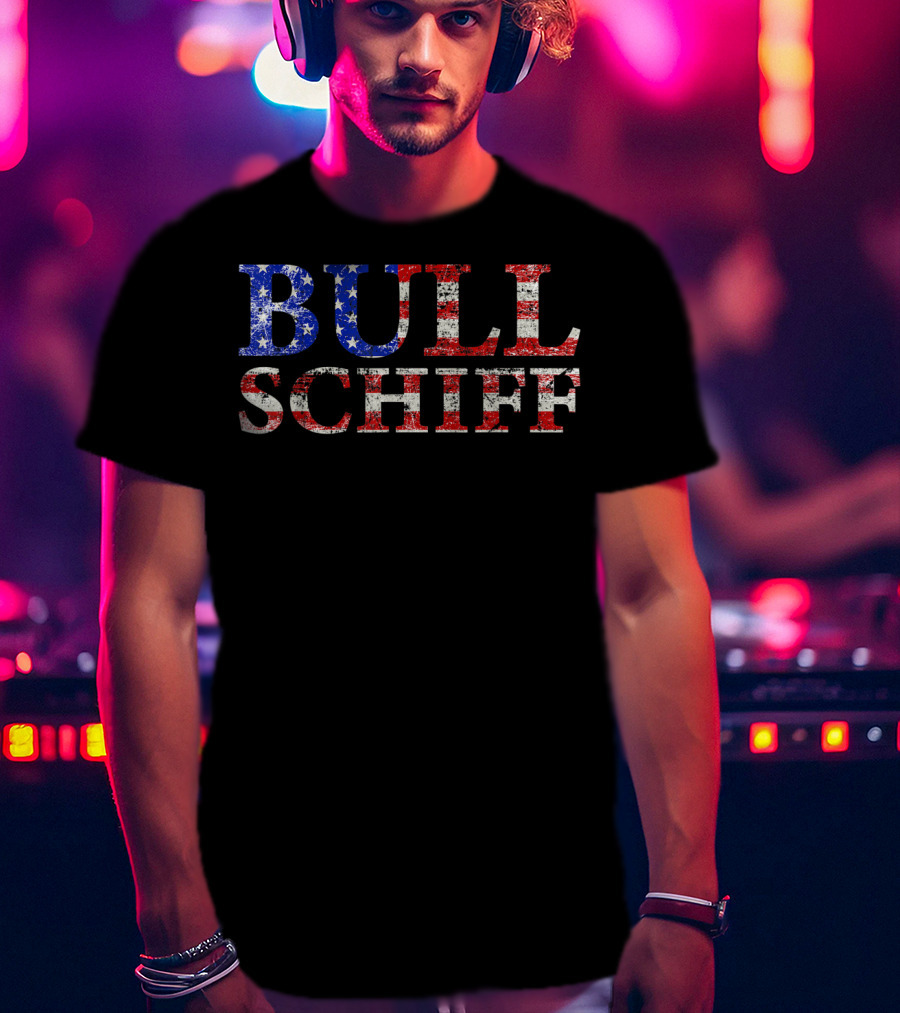 Bull Schiff Retro Vintage Distressed American Flag T-Shirt