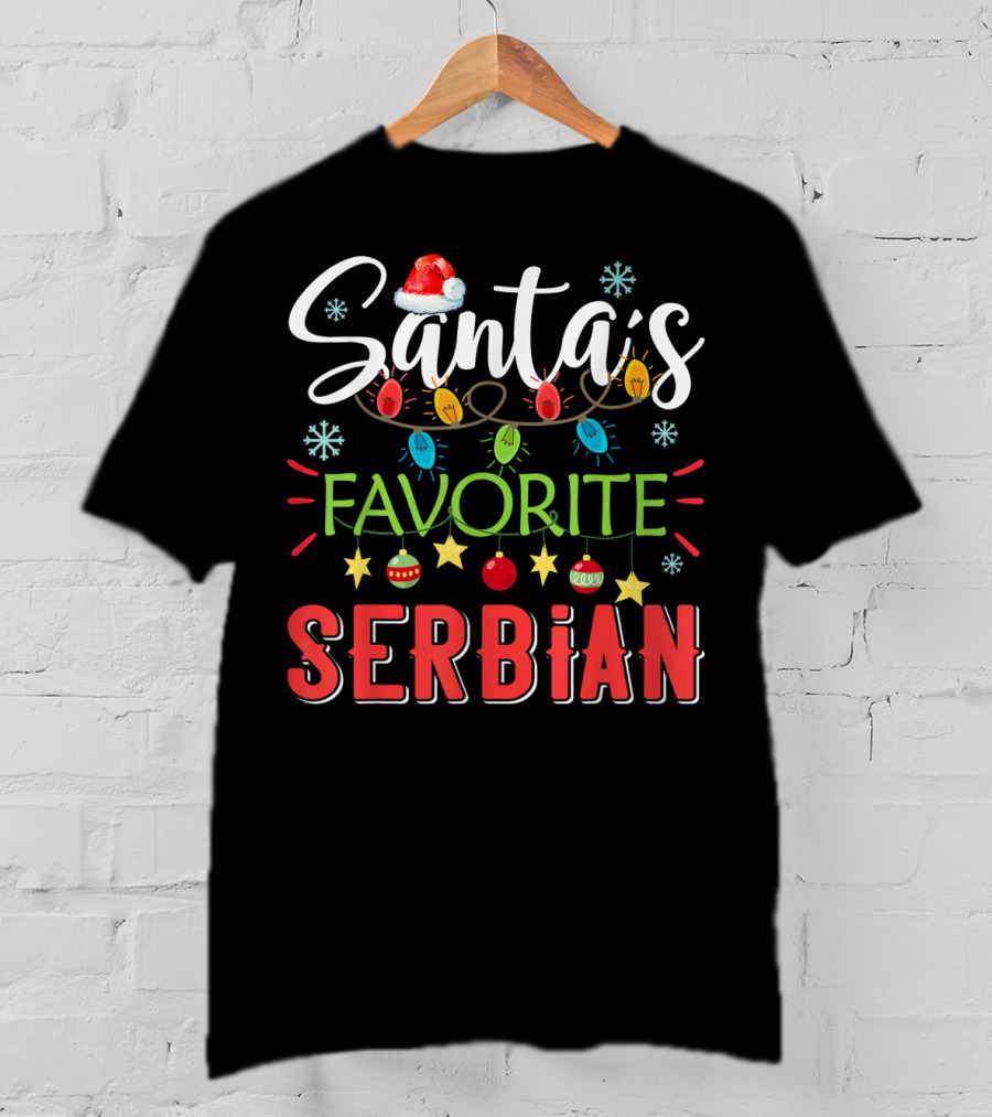 Santa's Favorite Serbian Christmas Lights Santa Hat T-Shirt