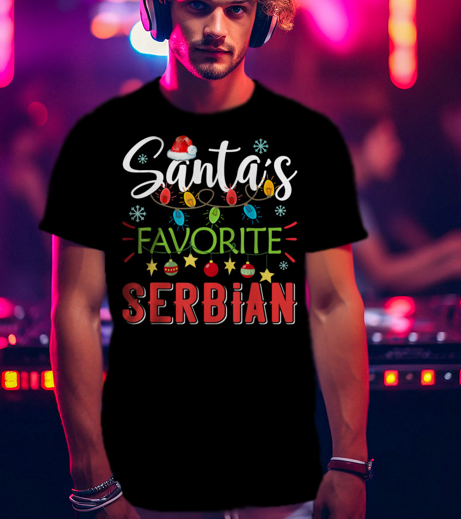 Santa's Favorite Serbian Christmas Lights Santa Hat T-Shirt