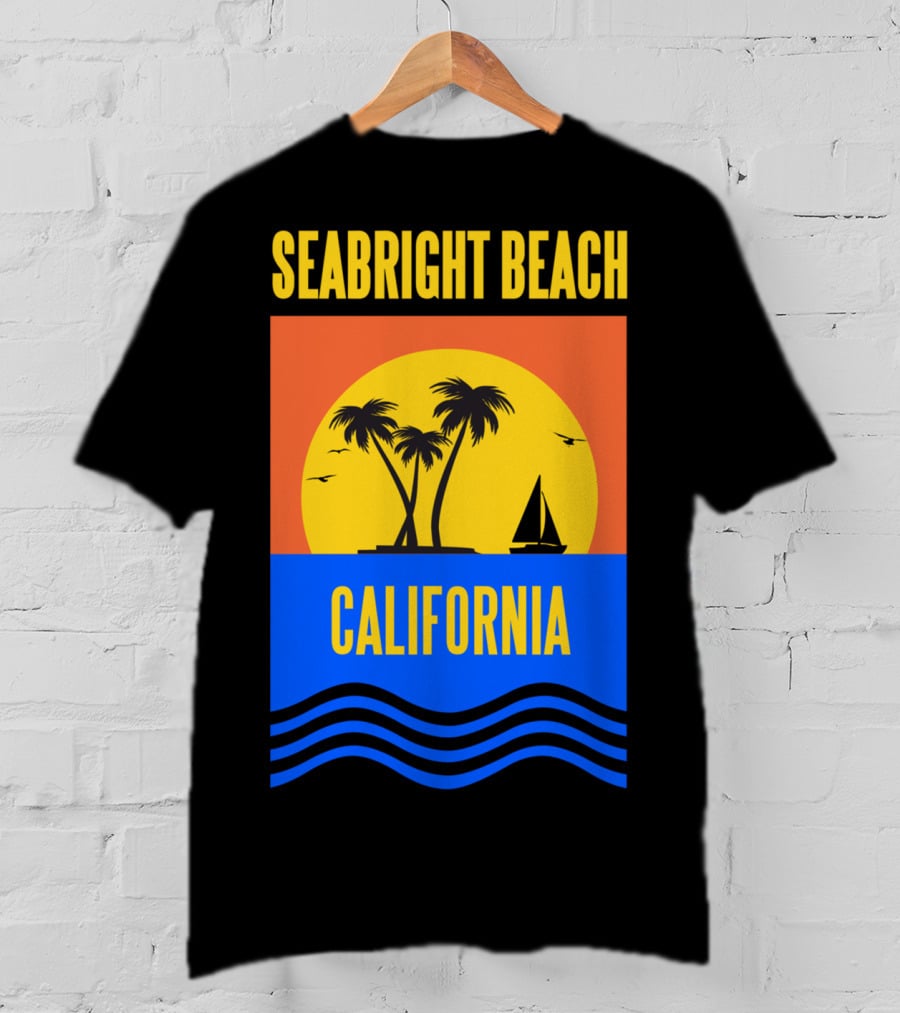 Seabright Beach California Sunset Palm Trees Sailboat Vacation T-Shirt