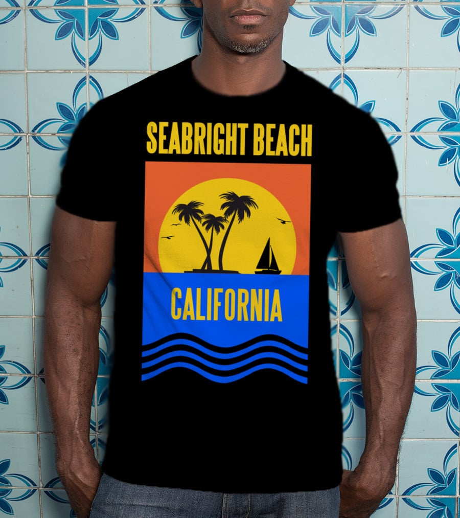 Seabright Beach California Sunset Palm Trees Sailboat Vacation T-Shirt