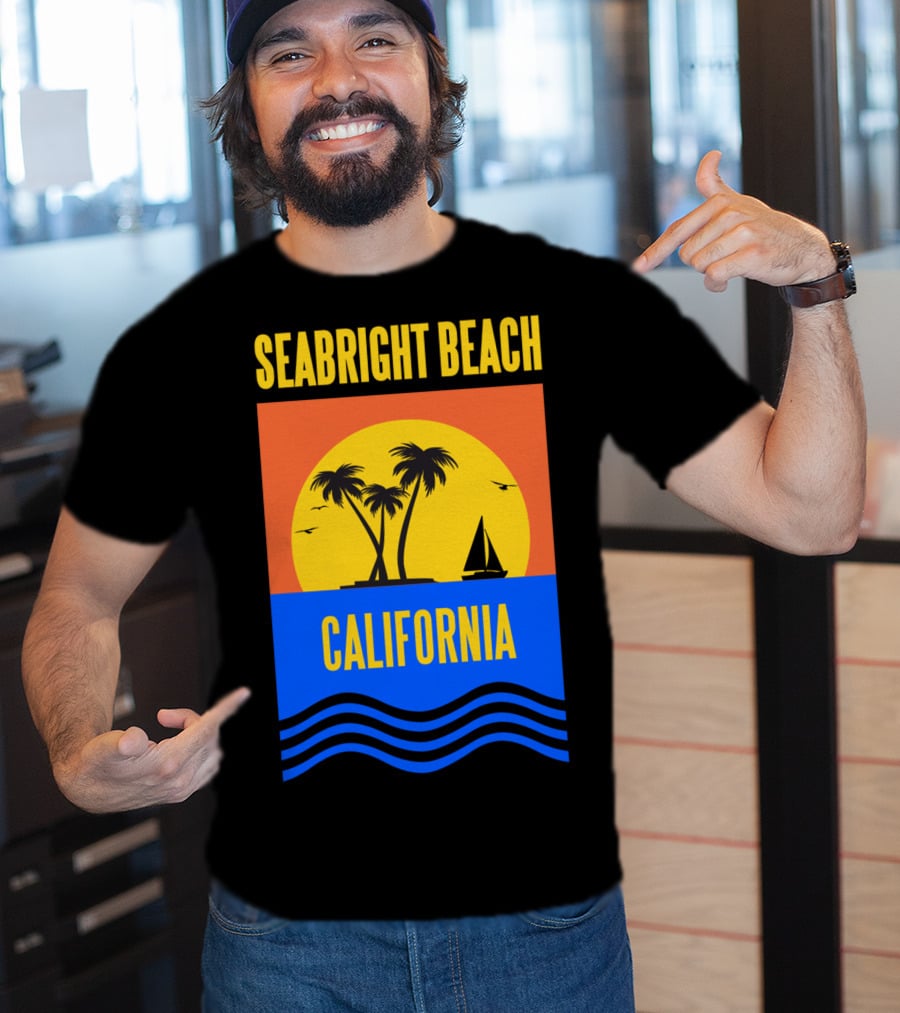 Seabright Beach California Sunset Palm Trees Sailboat Vacation T-Shirt