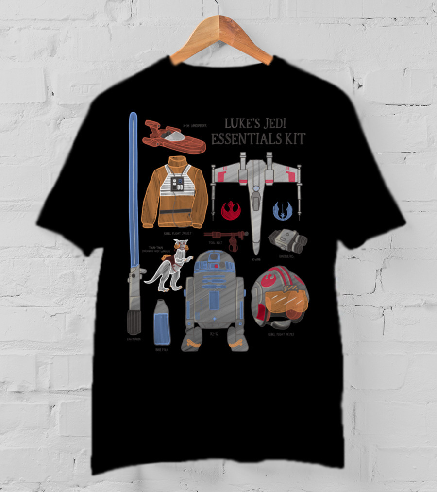 Star Wars Luke's Jedi Essentials Kit Landspeeder Rebel Flight Jacket X-Wing Starfighter Lightsaber Tauntaun Rebel Helmet R2-D2 T-Shirt