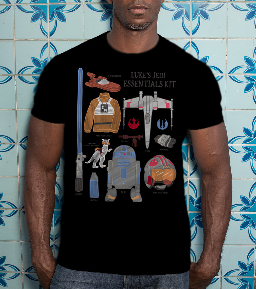 Star Wars Luke's Jedi Essentials Kit Landspeeder Rebel Flight Jacket X-Wing Starfighter Lightsaber Tauntaun Rebel Helmet R2-D2 T-Shirt