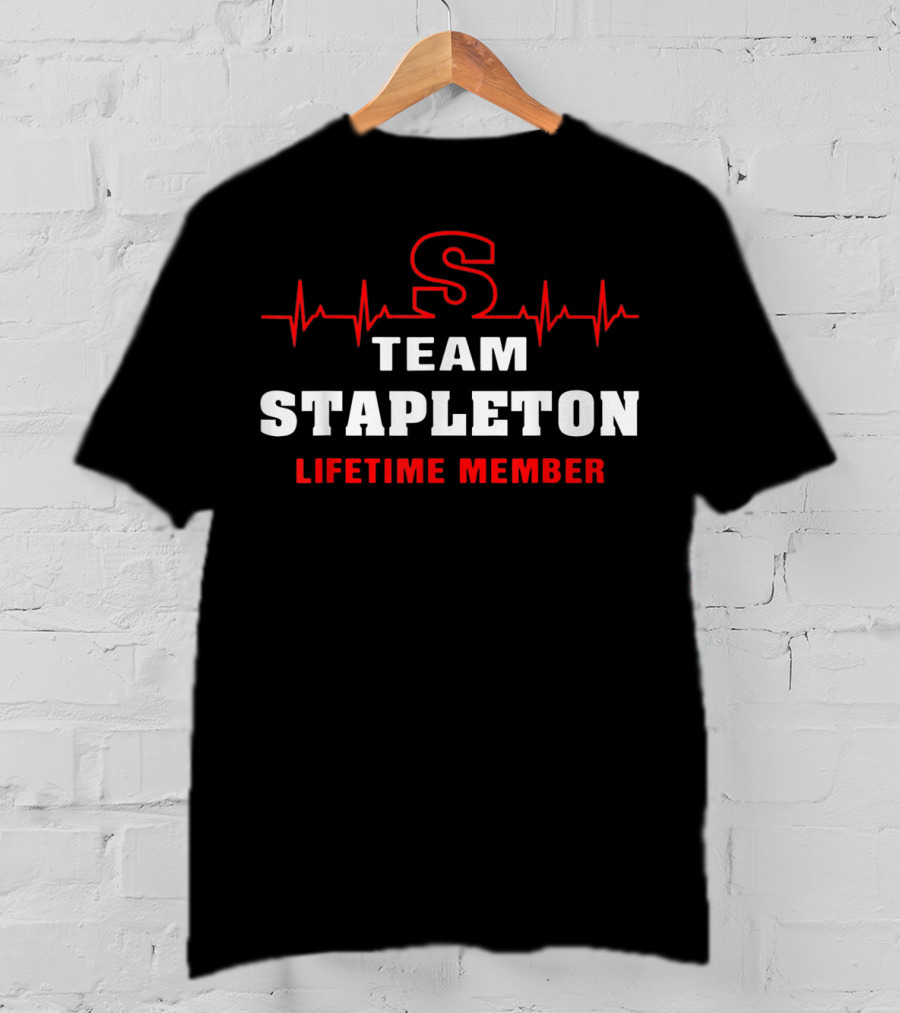 Team Stapleton Lifetime Member Surname Heartbeat Line T-Shirt