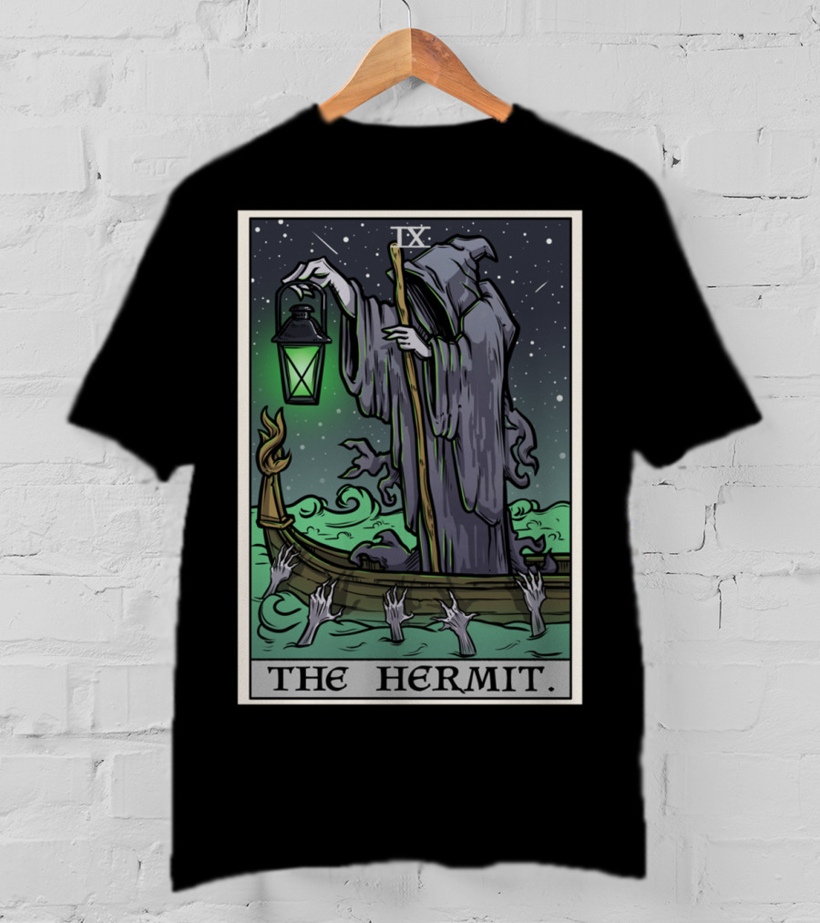 The Hermit Tarot Card IX Gothic Halloween Grim Lantern Boat T-Shirt
