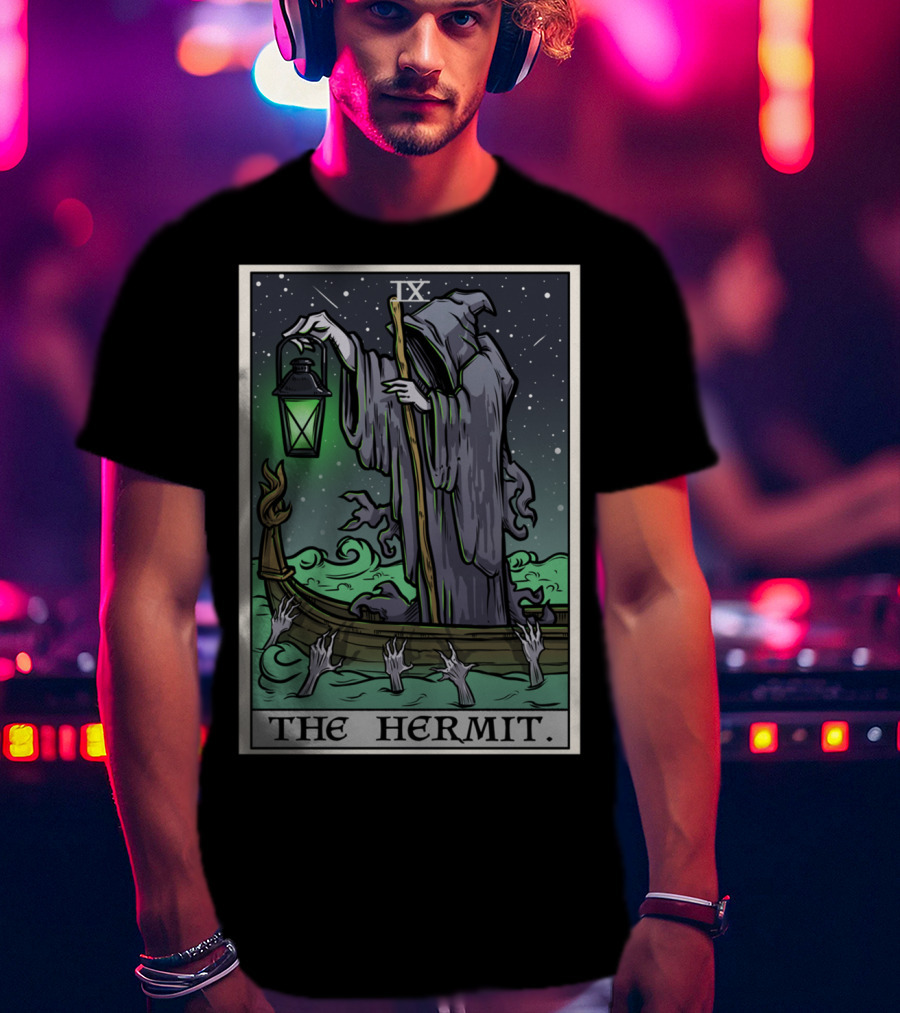 The Hermit Tarot Card IX Gothic Halloween Grim Lantern Boat T-Shirt